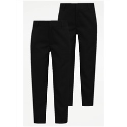 Boys Black Longer Length Skinny Leg Trousers 2 Pack