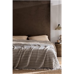 Bresdon Tek Kişilik %100 Pamuk Yatak Örtüsü - Kahve/Mavi