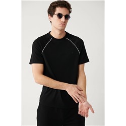 Avva Erkek Siyah Bisiklet Yaka Reglan Kol Biye Detaylı Standart Fit Normal Kesim T-Shirt A32Y1182