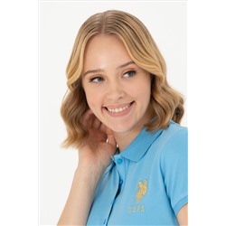Kadın Turkuaz Polo Yaka Mini Boy Örme Elbise