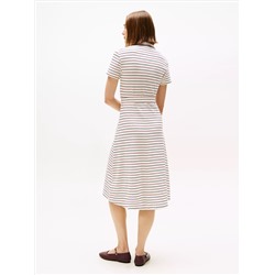Belted Stretch Pique Polo Midi Dress