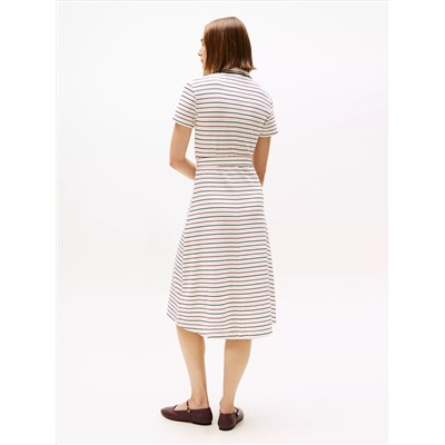 Belted Stretch Pique Polo Midi Dress