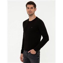 Siyah Slim Fit Bisiklet Yaka Basic Triko Kazak