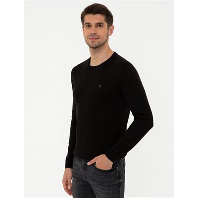 Siyah Slim Fit Bisiklet Yaka Basic Triko Kazak
