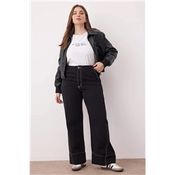 Antrasit Yüksek Bel Dikiş Detaylı Geniş Paça Büyük Beden Wide Leg Jeans TBBAW26CJ00017