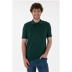 Erkek Regular Fit Polo Yaka Koyu Yeşil Basic Tişört
