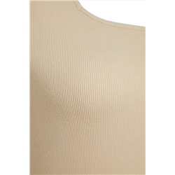 Bej Basic Fitilli Kare Yaka Örme Büyük Beden Atlet TBBSS22AL0011