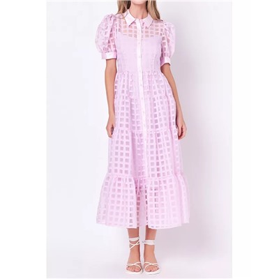 ENGLISH FACTORY Women's Gridded Organza Tiered Maxi Dress