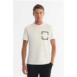 Avva, Erkek Ekru Bisiklet Yaka Baskılı Elastan T-shirt A42y1020
