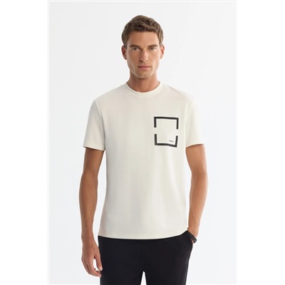 Avva, Erkek Ekru Bisiklet Yaka Baskılı Elastan T-shirt A42y1020