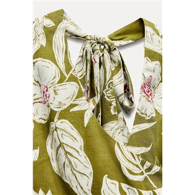 LINEN BLEND FLORAL PRINT DRESS
