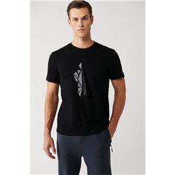 Avva Erkek Siyah Bisiklet Yaka Kısa Kollu Flok Baskılı Standart Fit Normal Kesim T-shirt A32y1090 A32Y1090
