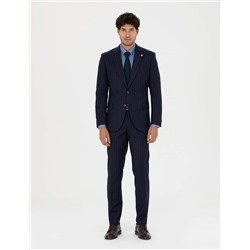 %100 Yün Lacivert Çizgili Ekstra Slim Fit Takım Elbise