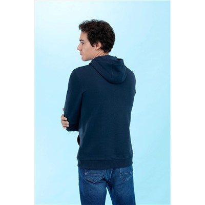 Lacivert Kapüşonlu Basic Sweatshirt (Unisex)