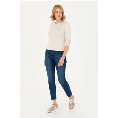 Kadın Krem Kayık Yaka Sweatshirt
