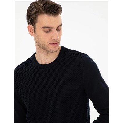 Açık Lacivert Slim Fit Bisiklet Yaka Triko Kazak