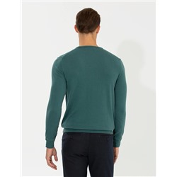 Yeşil Slim Fit Bisiklet Yaka Basic Triko Kazak