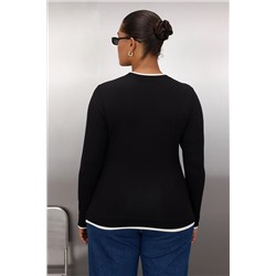 Siyah Renk Bloklu Fitted/Vücuda Oturan Viskon/Yumuşak Kumaşlı Esnek Örme Bluz
