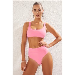 TRENDYOLMİLLA Pembe Straplez Yüksek Bel High Leg Regular Core Bikini Takımı TBESS22BT0010
