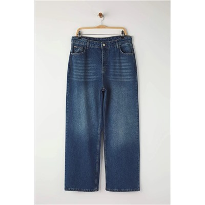 Mavi Yüksek Bel Geniş Paça Denim Büyük Beden Jeans TBBSS24CJ00028
