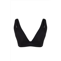 Siyah Derin V Yaka Cut Out Detaylı Büyük Beden Bikini Üstü TBBSS25CT00002