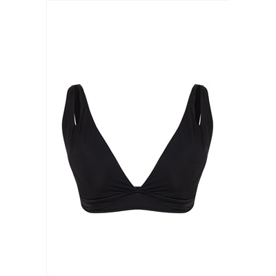 Siyah Derin V Yaka Cut Out Detaylı Büyük Beden Bikini Üstü TBBSS25CT00002