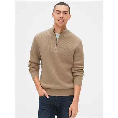 Waffle Stitch Quarter-Zip Mockneck Sweater