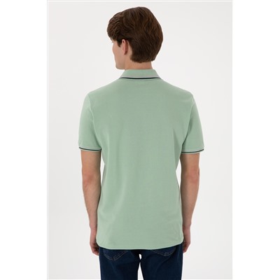 Erkek Regular Fit Polo Yaka Su Yeşili Basic Tişört