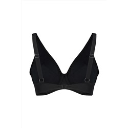 Siyah Derin V Büzgülü Büyük Beden Bikini Üstü TBBSS23CT00011