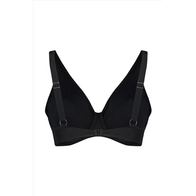 Siyah Derin V Büzgülü Büyük Beden Bikini Üstü TBBSS23CT00011