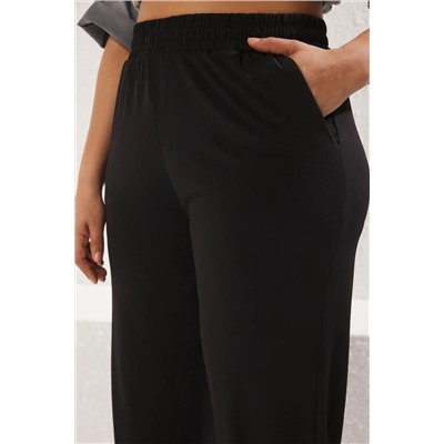 Siyah Yüksek Bel Geniş Paça Örme Pantolon TBBSS25AR00005