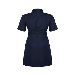 Koyu Mavi Kuşak Detaylı Mini Denim Gömlek Elbise TBBSS24AH00124