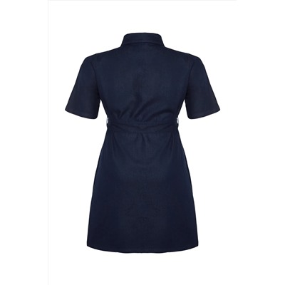 Koyu Mavi Kuşak Detaylı Mini Denim Gömlek Elbise TBBSS24AH00124