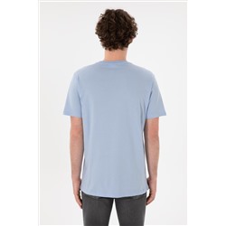 Erkek Regular Fit Bisiklet Yaka Açık Mavi Basic Tişört