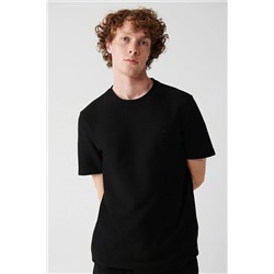 Avva Siyah %100 Pamuk Bisiklet Yaka Jakarlı Örme Regular Fit T-shirt A31Y1164