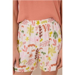 Pijama corto algodón naranja hojas