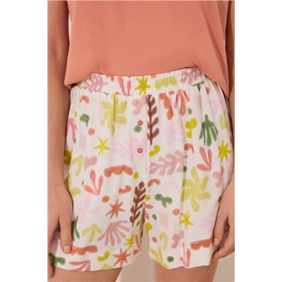 Pijama corto algodón naranja hojas