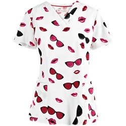 White Cross Scrubs Pucker Up And See Print Top