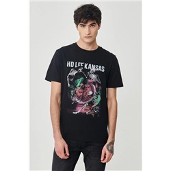 Lee, Regular Fit Normal Kesim %100 Pamuk Bisiklet Yaka Siyah Tişört