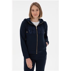 Kadın Lacivert Kapüşonlu Fermuarlı Sweatshirt