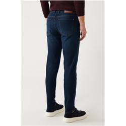 Koyu Mavi Eskitme Yıkamalı Esnek Ekstra Slim Fit Dar Kesim Jean Pantolon
