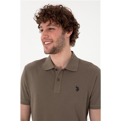 Erkek Slim Fit Polo Yaka Vizon Basic Tişört