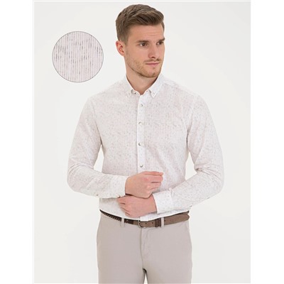 Bej Slim Fit Uzun Kollu Gömlek