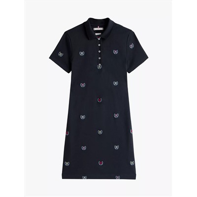 Allover Crest Stretch Polo Dress