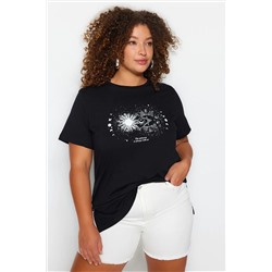 Siyah Bisiklet Yaka %100 Pamuk Örme T-Shirt TBBSS23BF00030