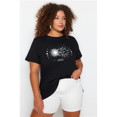 Siyah Bisiklet Yaka %100 Pamuk Örme T-Shirt TBBSS23BF00030