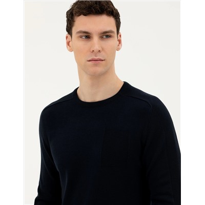 Koyu Lacivert Slim Fit Bisiklet Yaka Triko Kazak
