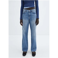 Jeans wideleg costuras decorativas