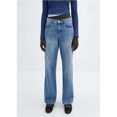 Jeans wideleg costuras decorativas
