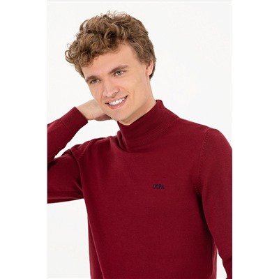 Erkek Bordo Balıkçı Yaka Basic Triko Kazak